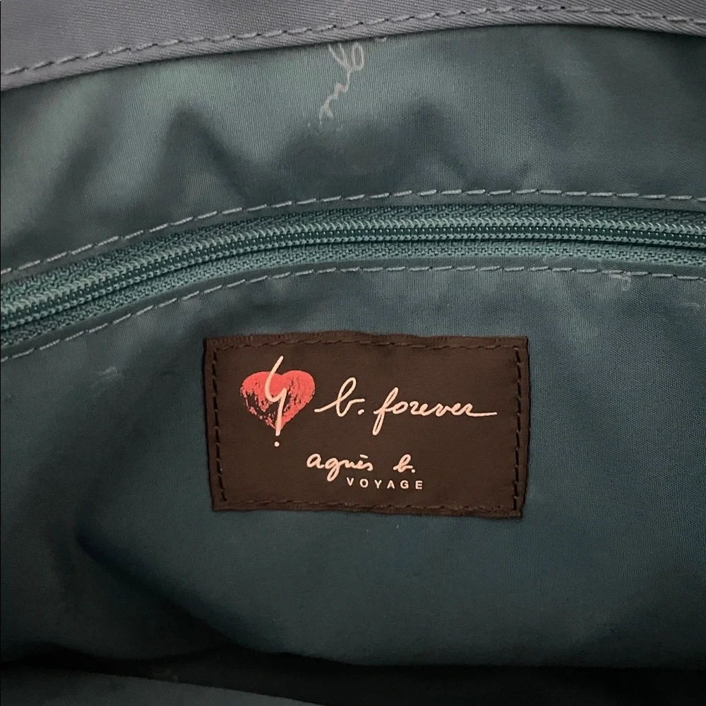 Agnes B Voyage Tote Bag Turquoise Blue Nylon Leather Bag Agnès B. France - Picture 7 of 11